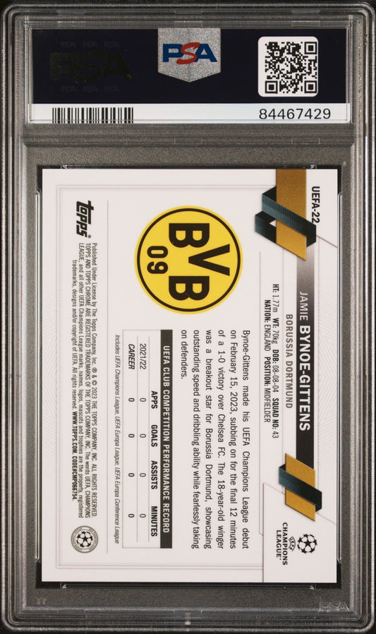 Best Deal - Topps Jamie Bynoe-Gittens Red Refractor /5 Chrome NSCC UEFA 2023 #22 PSA9