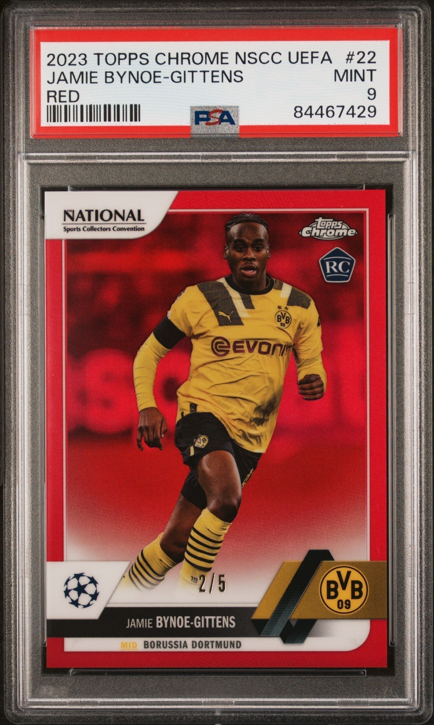 Best Deal - Topps Jamie Bynoe-Gittens Red Refractor /5 Chrome NSCC UEFA 2023 #22 PSA9